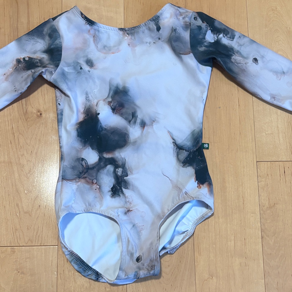 Women's Luckyleo Marble-Effect Long Sleeve Leotard In Black & White